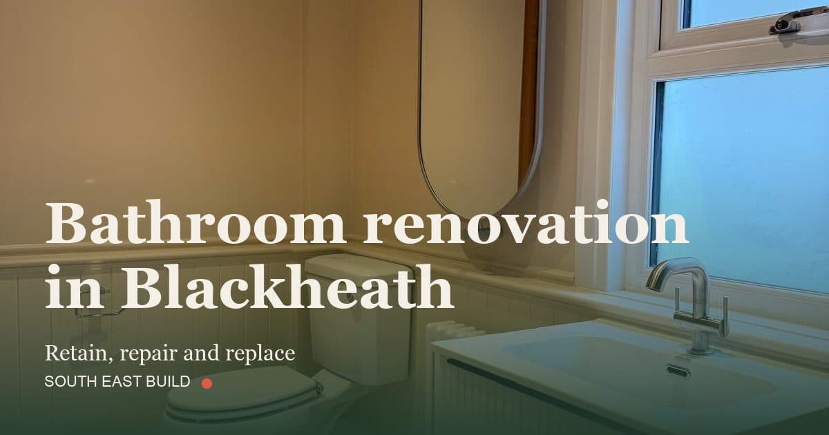 Bathroom renovation in Blackheath: title card over a photograph of our own finished work, by South East Build