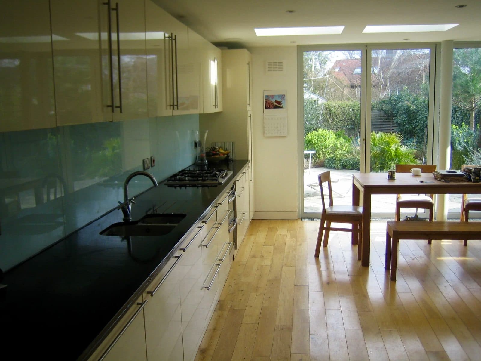 A finished kitchen extension looking to the garden
