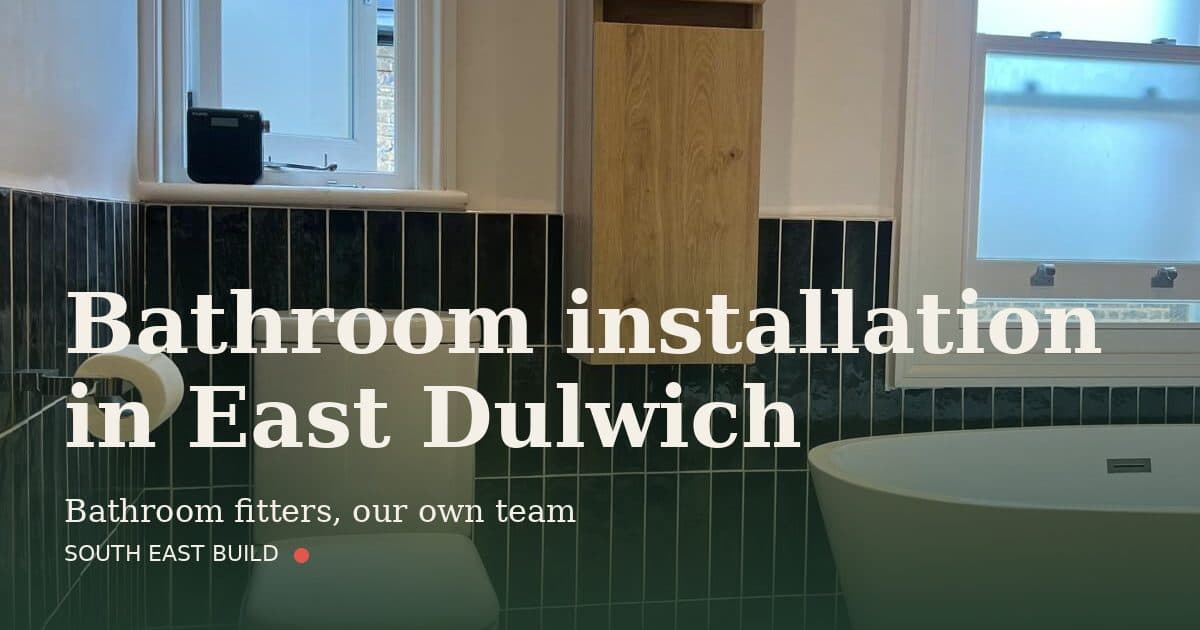 Bathroom installation in East Dulwich Bathroom installation in East Dulwich: title card over a photograph of our own finished work, by South East Build