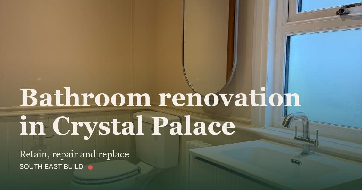 Bathroom renovation in Crystal Palace Bathroom renovation in Crystal Palace: title card over a photograph of our own finished work, by South East Build