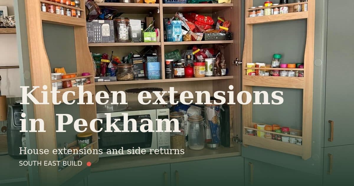 Kitchen extensions in Peckham Kitchen extensions in Peckham: title card over a photograph of our own finished work, by South East Build