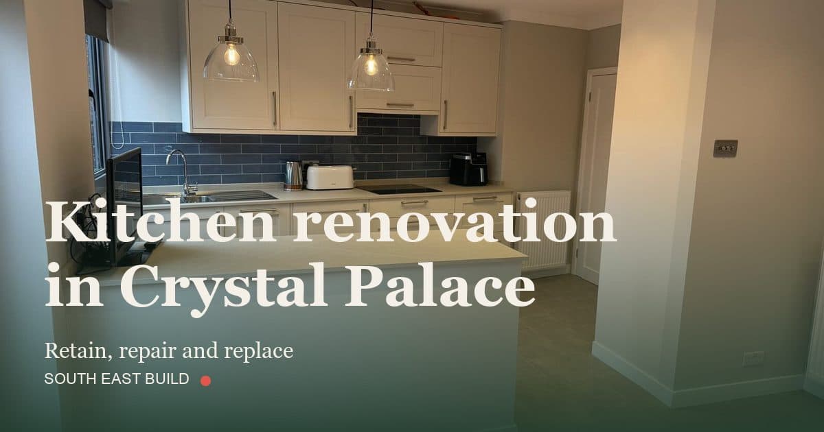 Kitchen renovation in Crystal Palace Kitchen renovation in Crystal Palace: title card over a photograph of our own finished work, by South East Build