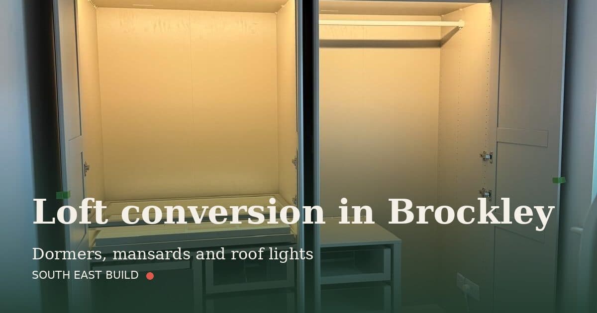 Loft conversion in Brockley Loft conversion in Brockley: title card over a photograph of our own finished work, by South East Build
