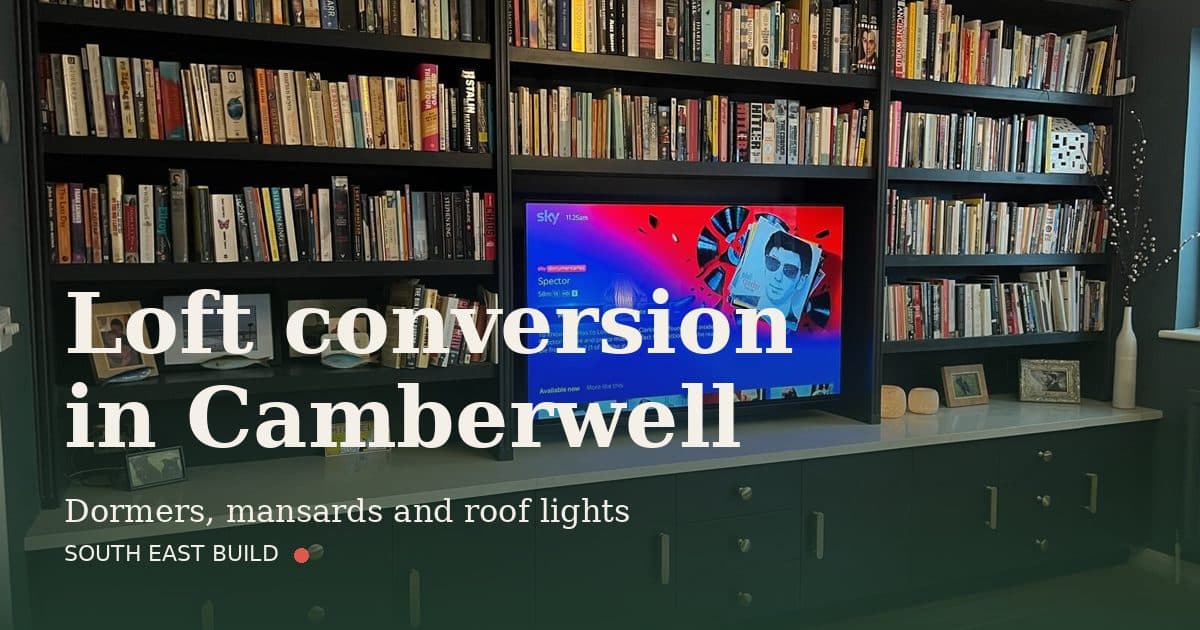 Loft conversion in Camberwell Loft conversion in Camberwell: title card over a photograph of our own finished work, by South East Build