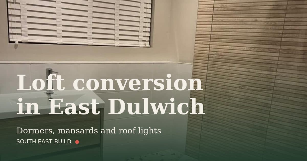 Loft conversion in East Dulwich Loft conversion in East Dulwich: title card over a photograph of our own finished work, by South East Build